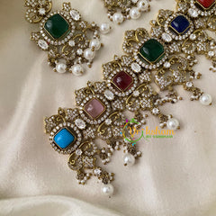 Navrathna Multicolor Victorian Diamond High Neck Choker-VV684