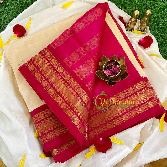 Half White with Pink Silk Cotton Saree-VS330