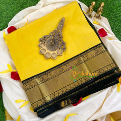 Yellow with Black Silk Cotton Saree- Korvai Handloom -VS331