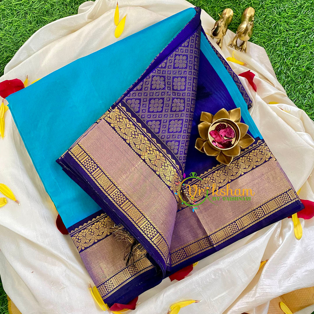 Light Blue with Purple Silk Cotton Saree-Korvai Handloom-VS335