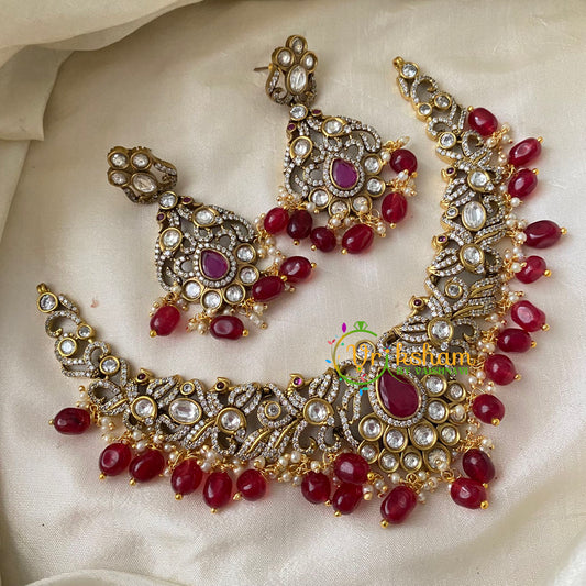 Red Victorian Diamond Short Neckpiece -VV750