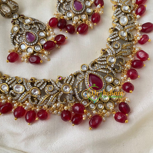 Red Victorian Diamond Short Neckpiece -VV750