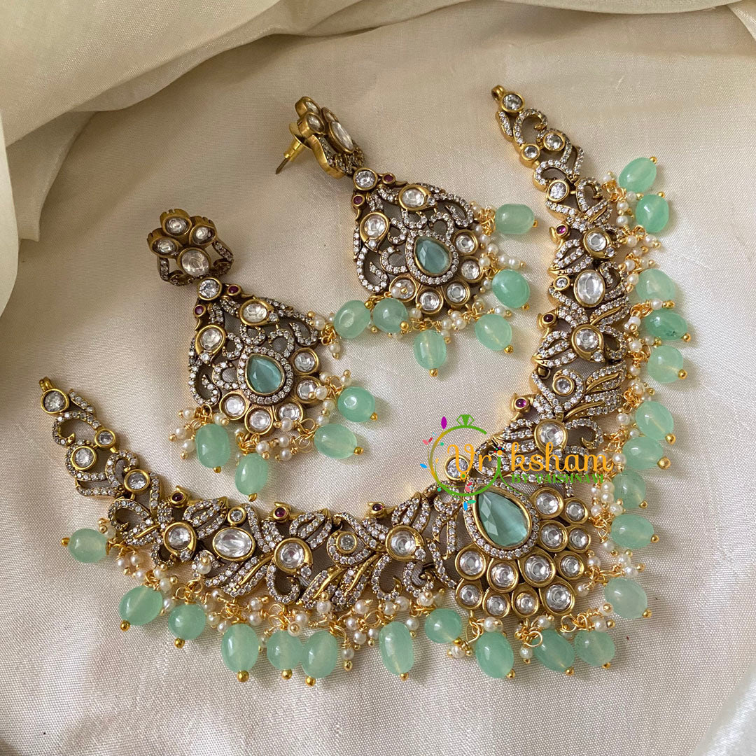 Pastel Green Victorian Diamond Short Neckpiece -VV749