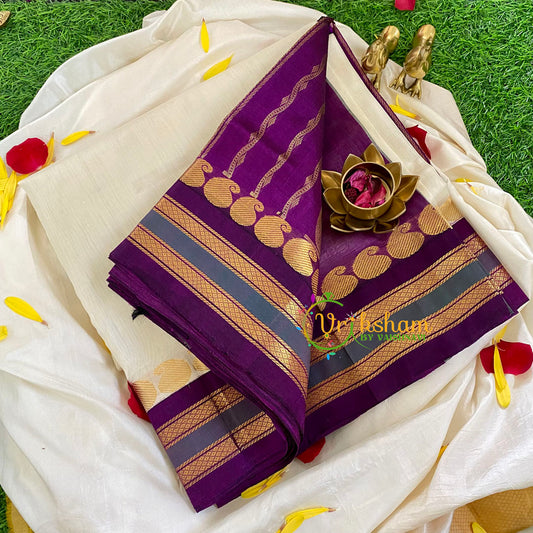 Half White with Purple Border Saree-VS338