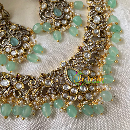 Pastel Green Victorian Diamond Short Neckpiece -VV749