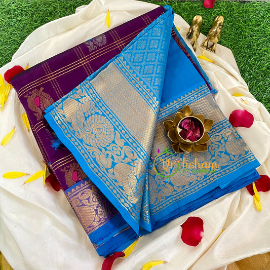  Purple Kattam Korvai Handloom Silk Cotton Saree-VS339