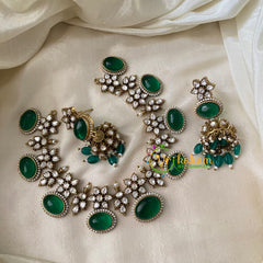 Emerald Green Victorian Diamond Short Neckpiece -VV748