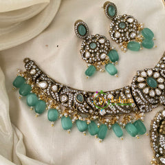 Vishnu Temple Victorian Diamond Short Neckpiece-Pastel Green-VV740