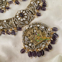 Vishnu Temple Victorian Diamond Short Neckpiece-Purple-VV741