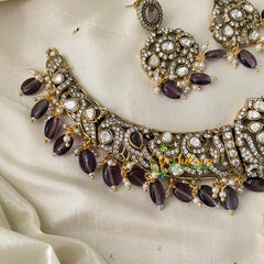 Vishnu Temple Victorian Diamond Short Neckpiece-Purple-VV741