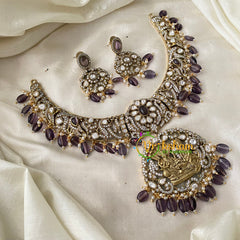 Vishnu Temple Victorian Diamond Short Neckpiece-Purple-VV741