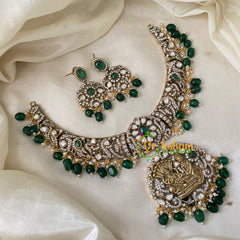 Green Vishnu Temple Victorian Diamond Short Neckpiece-VV742