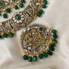 Green Vishnu Temple Victorian Diamond Short Neckpiece-VV742