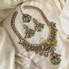 Pastel Green Victorian Diamond Long Neckpiece -Green Bead-VV728