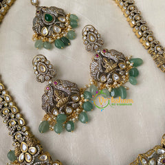 Pastel Green Victorian Diamond Long Neckpiece -Green Bead-VV728