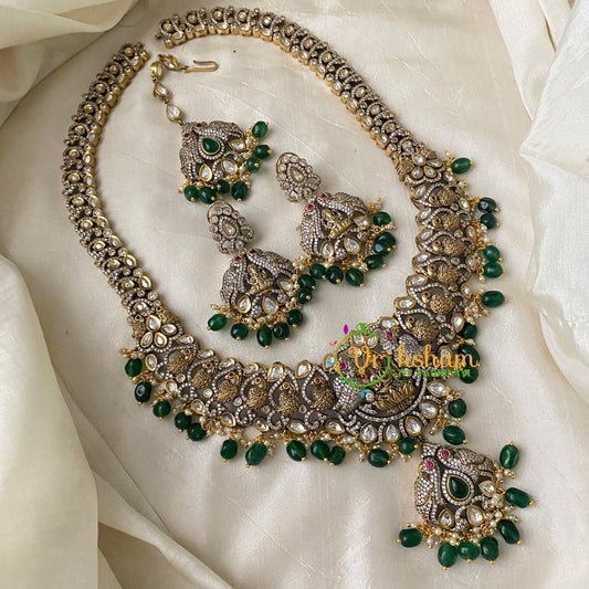 Green Victorian Diamond Long Neckpiece - Green Bead-VV727