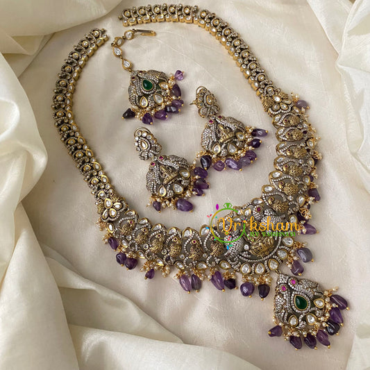 Purple Victorian Diamond Temple Haram -Long Neckpiece -VV726