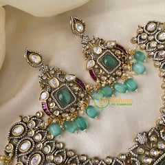 Pastel Green Stone Victorian Diamond Choker-VV702