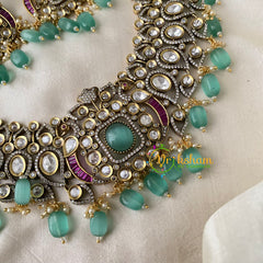 Pastel Green Stone Victorian Diamond Choker-VV702