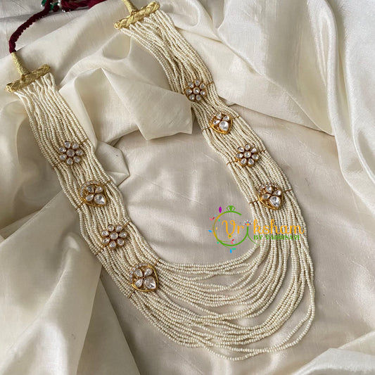 White Bead Layered Victorian Diamond Long Neckpiece  -VV760