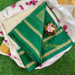  Half White and Green Korvai Handloom Silk Cotton Saree-VS343