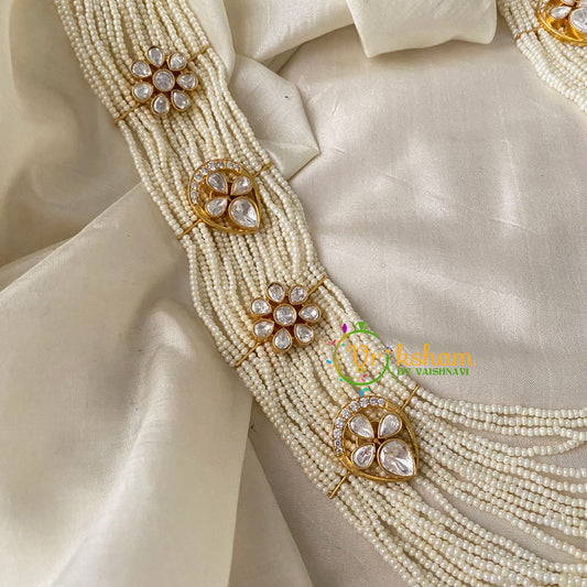 White Bead Layered Victorian Diamond Long Neckpiece  -VV760