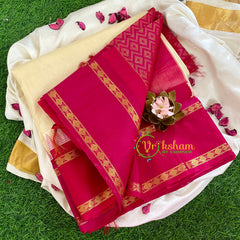 Half White and Red Pink Saree-VS345