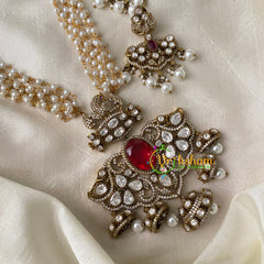 Pearl Victorian Diamond Pendant Neckpiece-Red-VV697