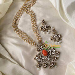 Pearl Victorian Diamond Pendant Neckpiece -Orange -VV695