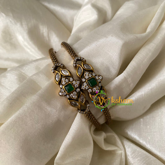 Premium Victorian Diamond Kada Bangles-Green-VV674