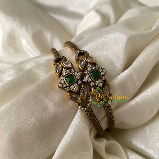 Premium Victorian Diamond Kada Bangles-Green-VV674