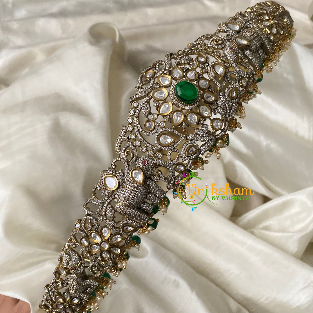 Premium Victorian Diamond Bridal Hipbelt -Green-VV671