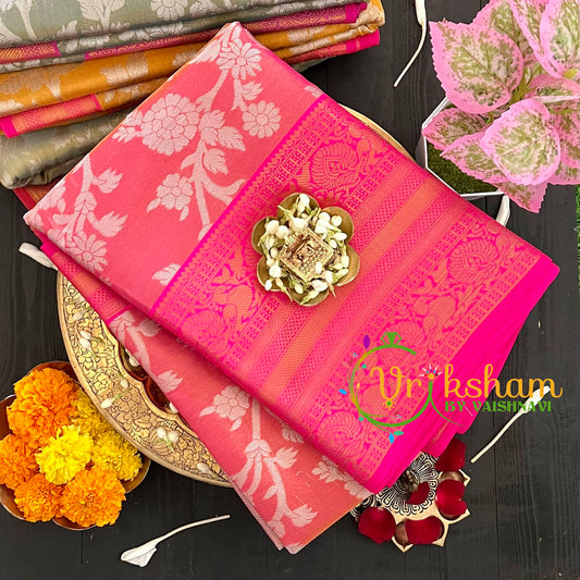 Orange Pink Semi Banarasi Saree-Festive Banarasi Saree-SA0001