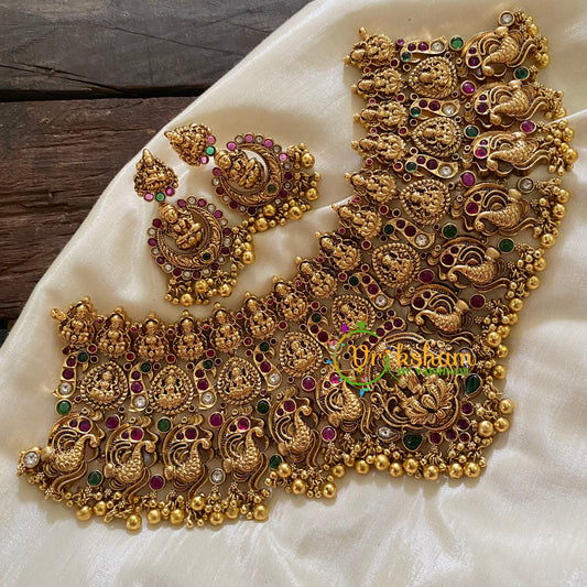 Premium Antique Temple Lakshmi Short Neckpiece-Gold-G7865