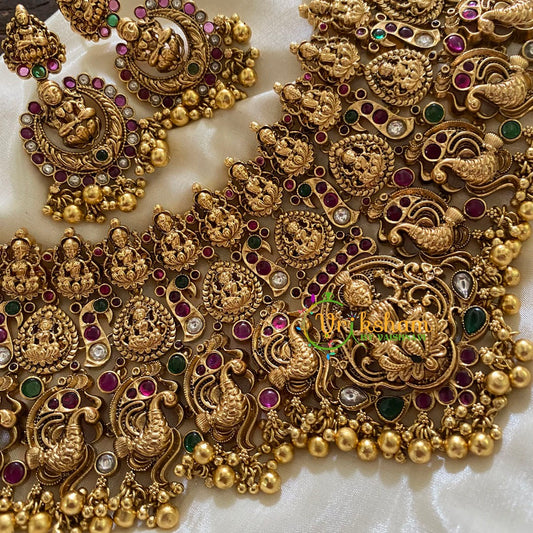 Premium Antique Temple Lakshmi Short Neckpiece-Gold-G7865