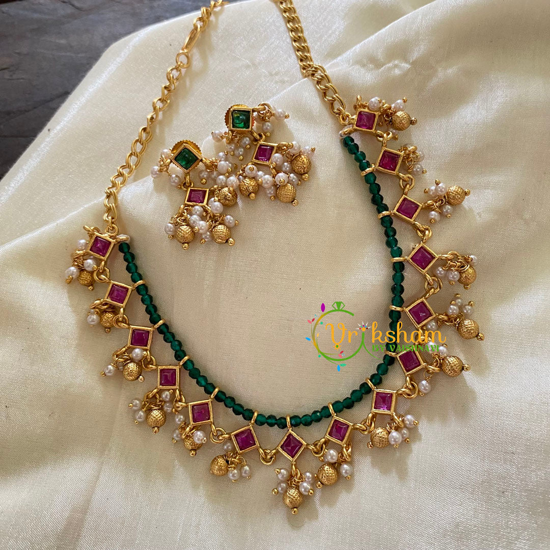 Elegant Green Bead Simple Short Neckpiece-G8024