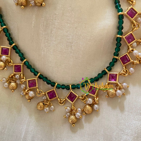 Elegant Green Bead Simple Short Neckpiece-G8024