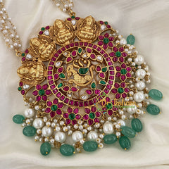 Exquisite Jadau Kundan Temple Pendant Pearl Mala-J745