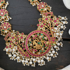 Precious Jadau Kundan haram with pendant-Pearl-J741
