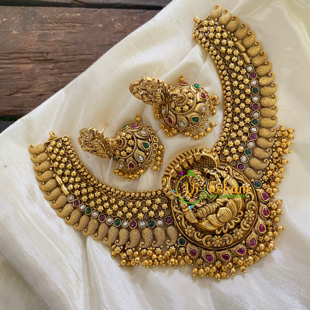 Traditional Lakshmi Pendant Peacock Neckpiece-Gold-G8008