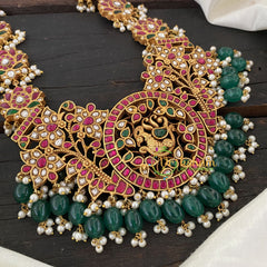 Precious Jadau Kundan haram with pendant-Green Bead-J742