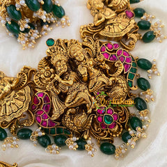 Precious Jadau Kundan Temple Short Neckpiece- Green Bead-J711