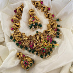 Precious Jadau Kundan Temple Short Neckpiece- Green Bead-J711