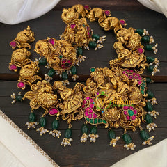 Precious Jadau Kundan Temple Short Neckpiece- Green Bead-J711