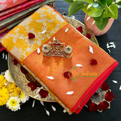 Yellow Orange Semi Banarasi Saree-Festive Banarasi Saree-SA0002