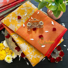 Yellow Orange Semi Banarasi Saree-Festive Banarasi Saree-SA0002