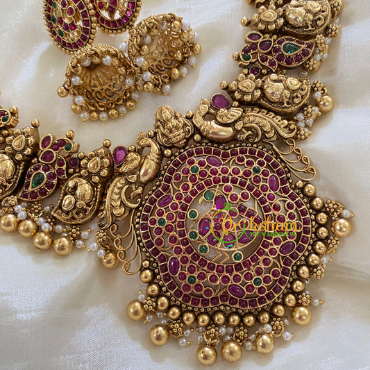 Traditional Lakshmi Pendant peacock Neckpiece-Gold-G8005