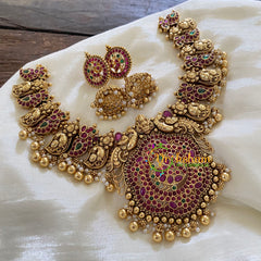 Traditional Lakshmi Pendant peacock Neckpiece-Gold-G8005