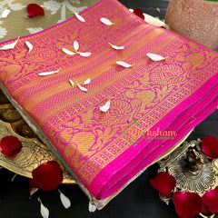 Grey Pink Semi Banarasi Saree-Festive Banarasi Saree-SA0003