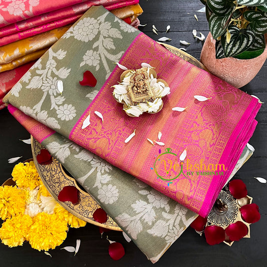 Grey Pink Semi Banarasi Saree-Festive Banarasi Saree-SA0003